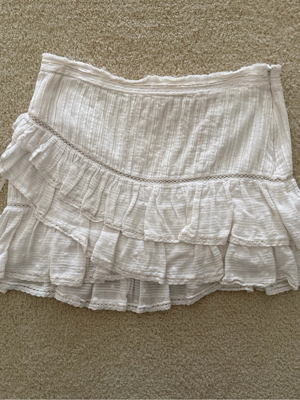 LoveShackFancy White Ruffle Mini Skirt Tiered Lace Trim - Size S